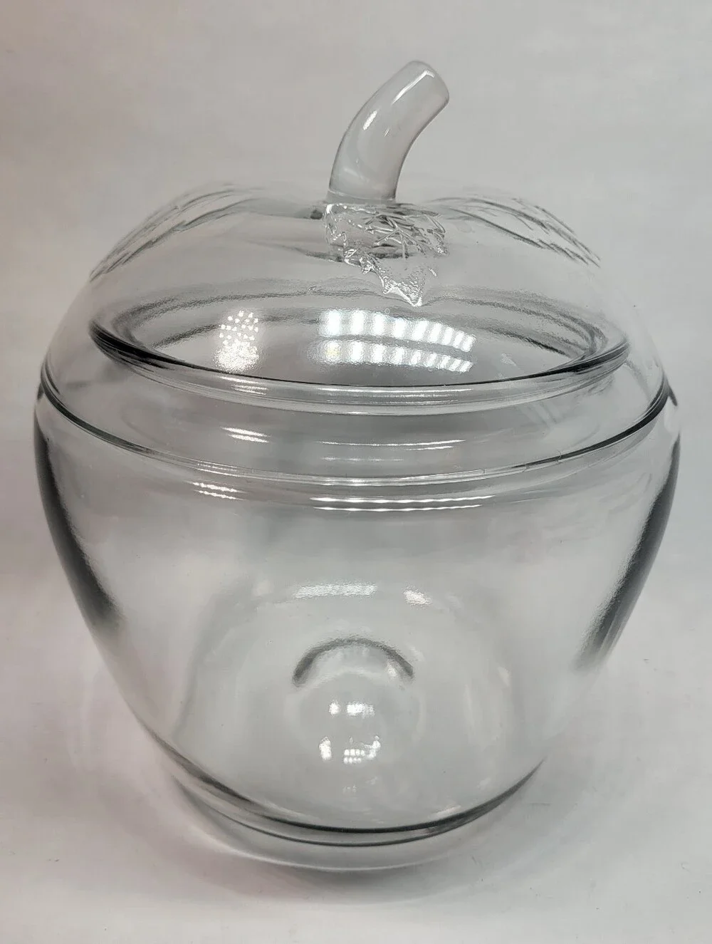 Anchor Hocking Apple Shaped JAR CANISTER Clear Glass with Lid Vintage NOS *READ